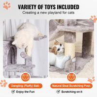 VEVOR Cat Tree for Indoor Cats, 63" Cat Tower with 2 Cat Condos, Sisal Scratching Post, Hammock, Top Perch, Jumping Platforms, Large Cat Furniture Activity Center with Hang Ball, Light Grey