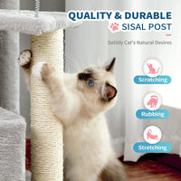 3-Level Gray Cat Tree with 2-Door Condo, Toy Ball and Top Bed