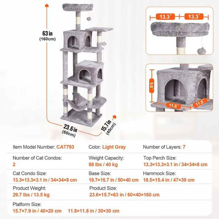 VEVOR Cat Tree for Indoor Cats, 63