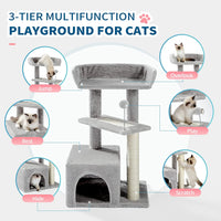 3-Level Gray Cat Tree with 2-Door Condo, Toy Ball and Top Bed