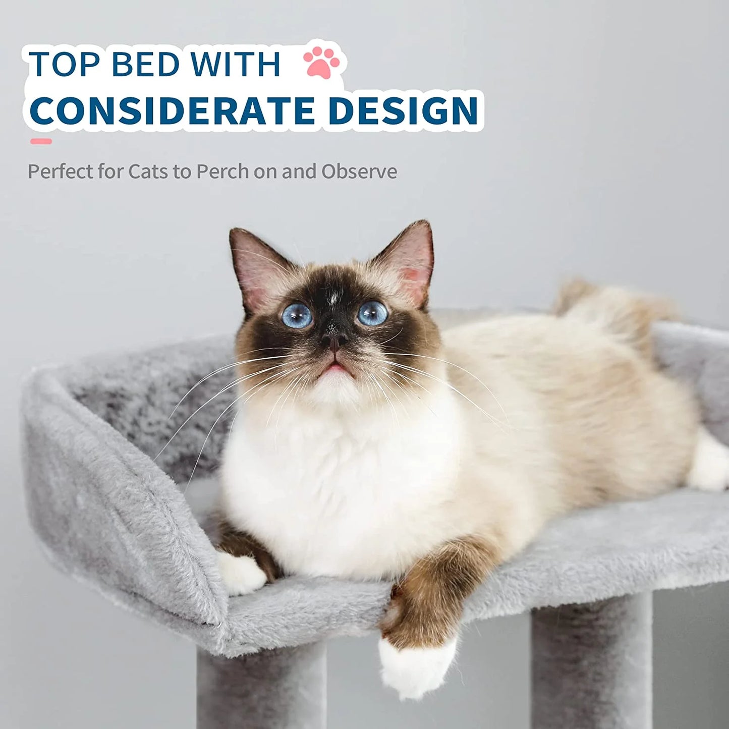 3-Level Gray Cat Tree with 2-Door Condo, Toy Ball and Top Bed